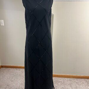 Vintage Jones New York Dress Women's 16 Maxi Black Y2K Beaded Sleeveless Witchy